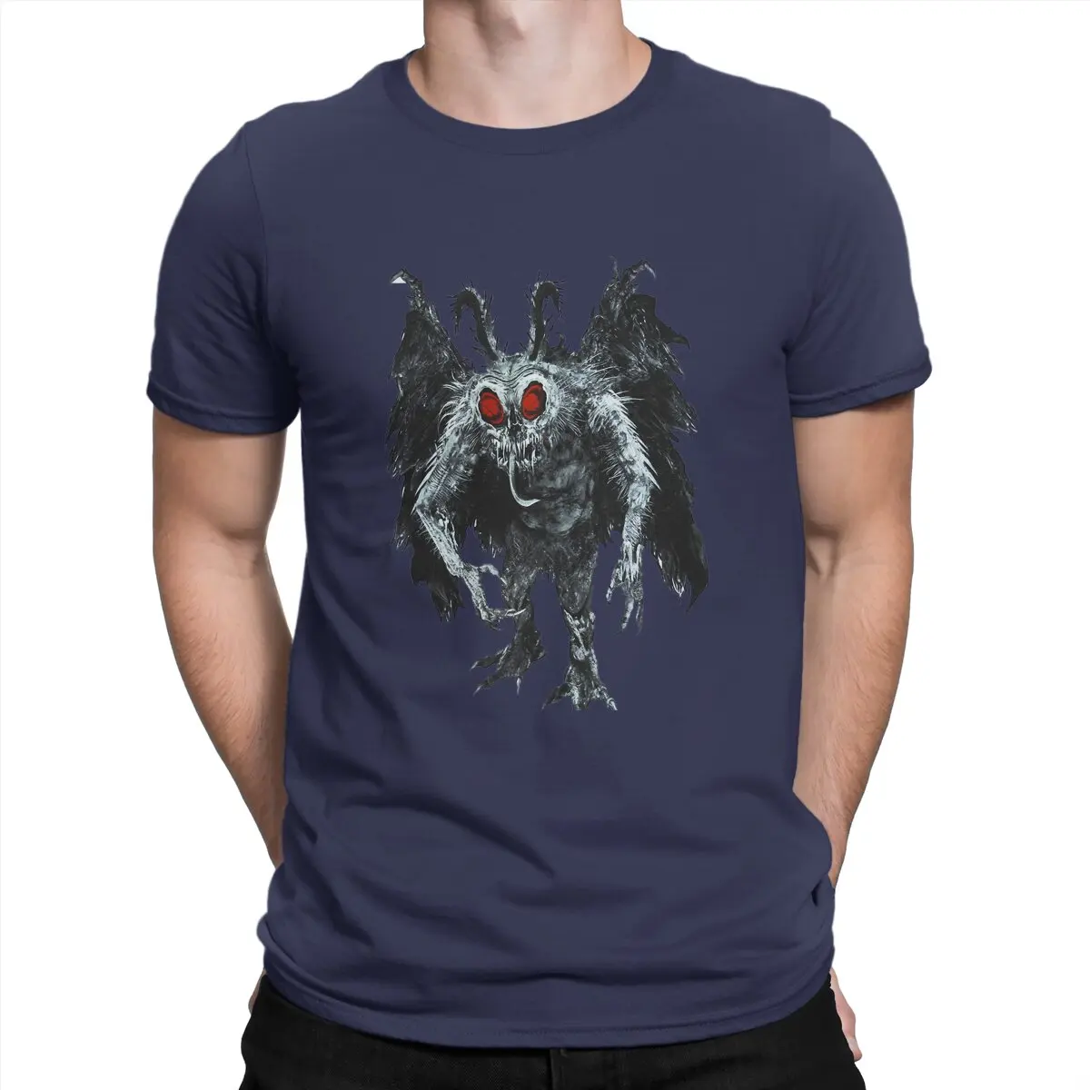 

Футболка Mothman мужская из чистого хлопка, винтажная рубашка с круглым вырезом, с демоном, топ с коротким рукавом, идея для подарка