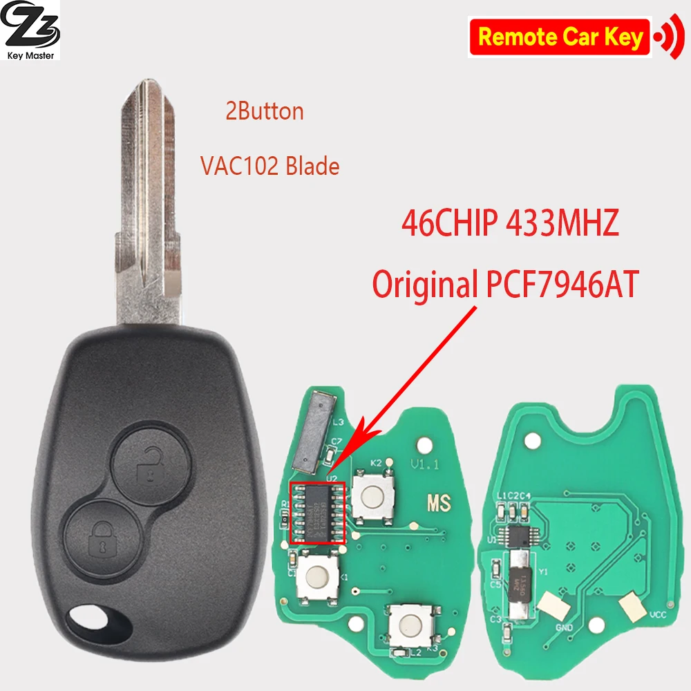 

Оригинальный автомобильный ключ с чипом PCF7946AT, 433 МГц, 46 чипов, для Renault Megane, Duster, Modus, Clio 3, Twingo, DACIA Logan, Sandero, Kangoo