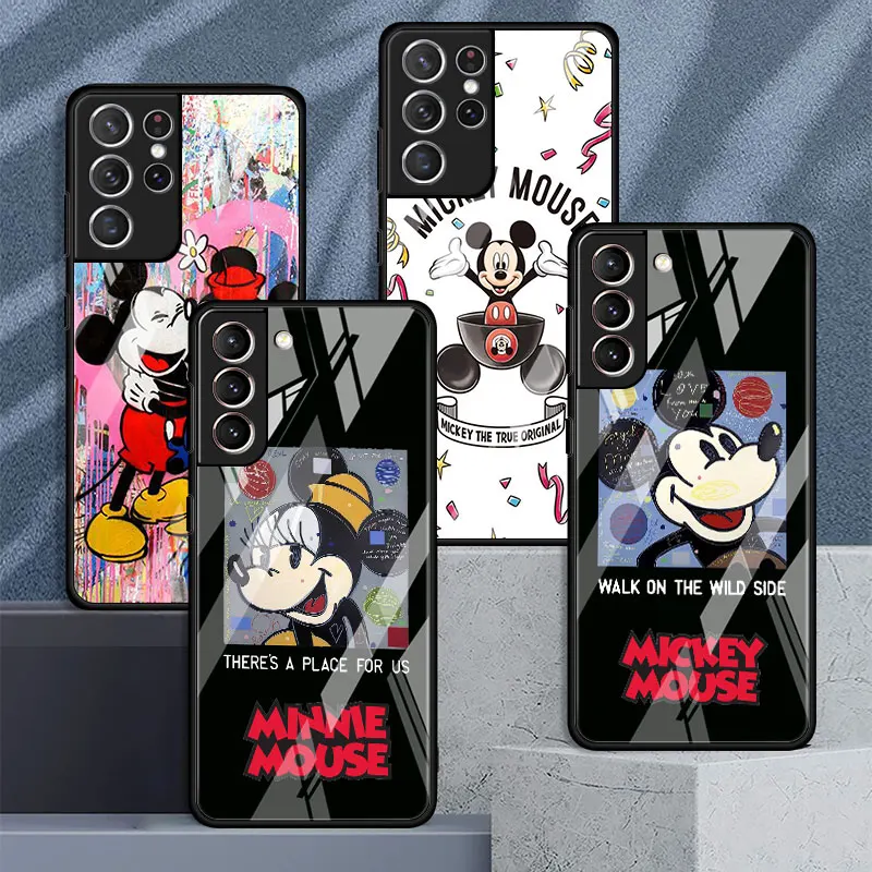 

Cute Cartoon Mickey Mouse Glass Case For Samsung Galaxy S23 S22 S20 FE S21 S10 Plus S23Ultra S23Plus Phone Shell Coque