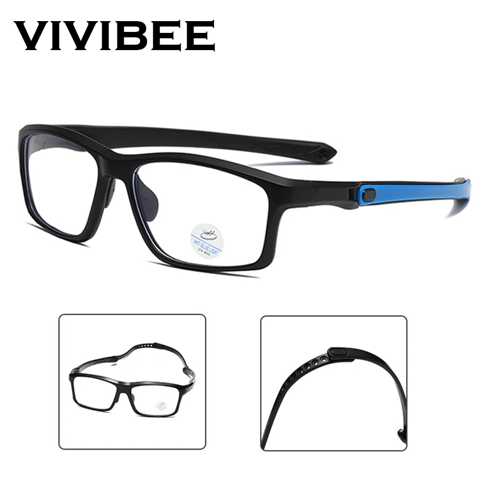 Фото Очки VIVIBEE Sports с защитой от синего света для экранов, квадратные, для мужчин и женщин, с фильтром от синего света, для улицы, с ремешком №1