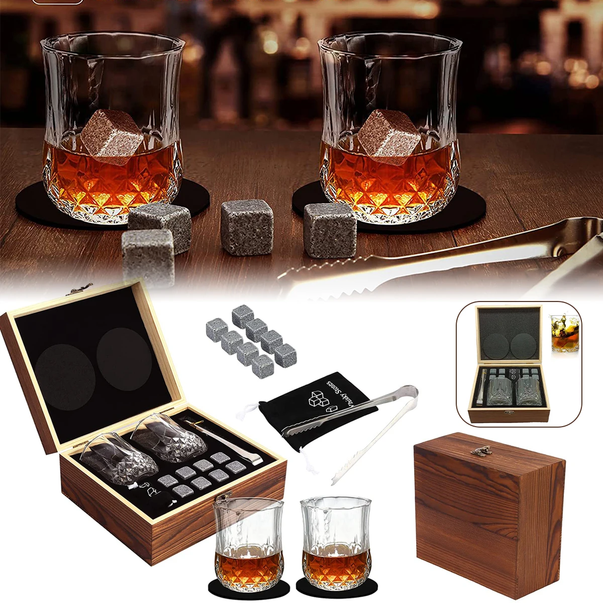 

Whiskey Cup Whiskey Stones Glasses Set Granite Ice Cube for Whisky Whiski Chilling Rocks in WoodenBox Best Gift for Dad Husband
