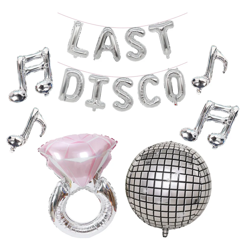 

Sliver Last Disco Bachelorette Party Decoration Disco Ball Music Note Diamond Ring Balloons Bridal Hen Engagement Party Supplies