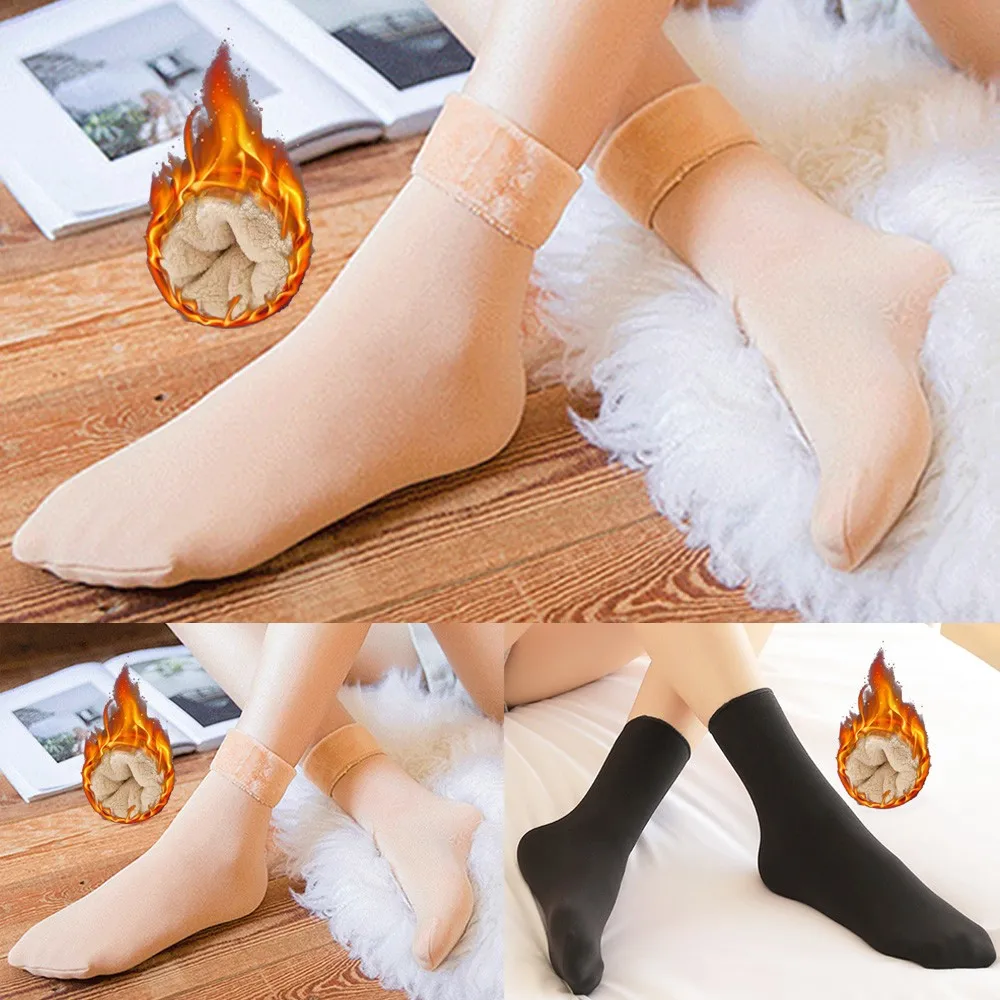 

Women Ladies Winter Snow Boot Socks Warm Plush Thermal Add Velvet Casual Solid Color Soft Home Sock Thick Fleece