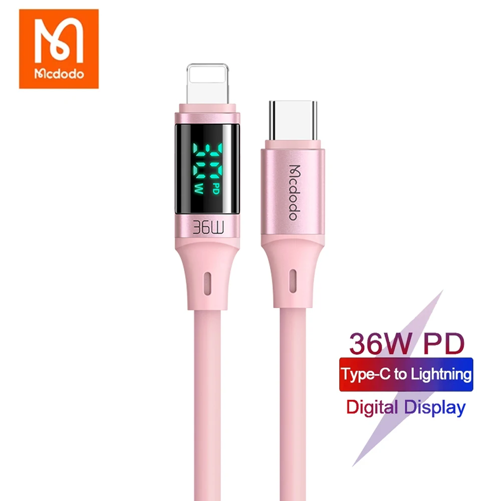 

Mcdodo 36W PD Type-C to lightning Silicone Data Cable For iPhone 11 12 13 Max Pro X XS iPad 8 7 5 6 With LED light Fast Charge