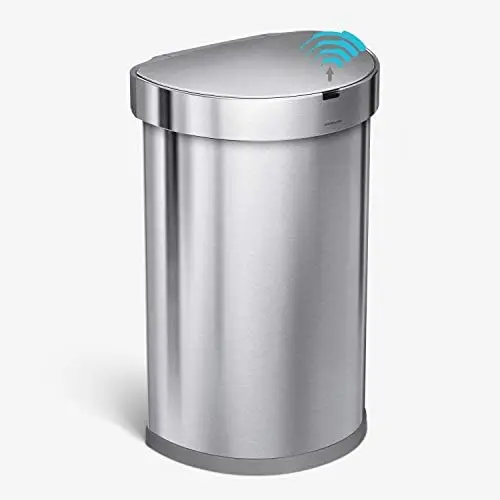 

45 Liter / 12 Gallon Semi-Round Automatic Sensor Trash Can, Brushed Stainless Steel Home Garbage bags Trash can gallon Trash ca
