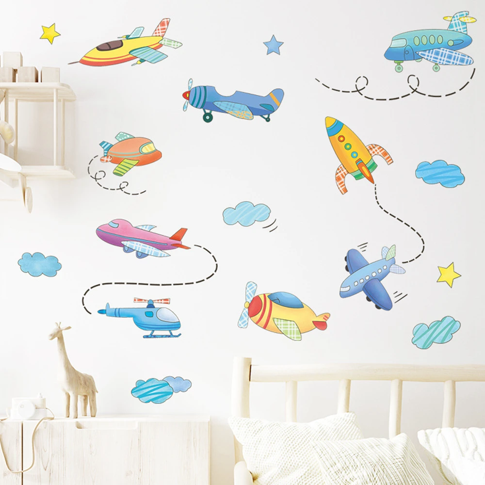

Мультяшные самолеты, наклейки на стену, наклейки на стену для детской, спальни, детской, игровой комнаты (самолета)