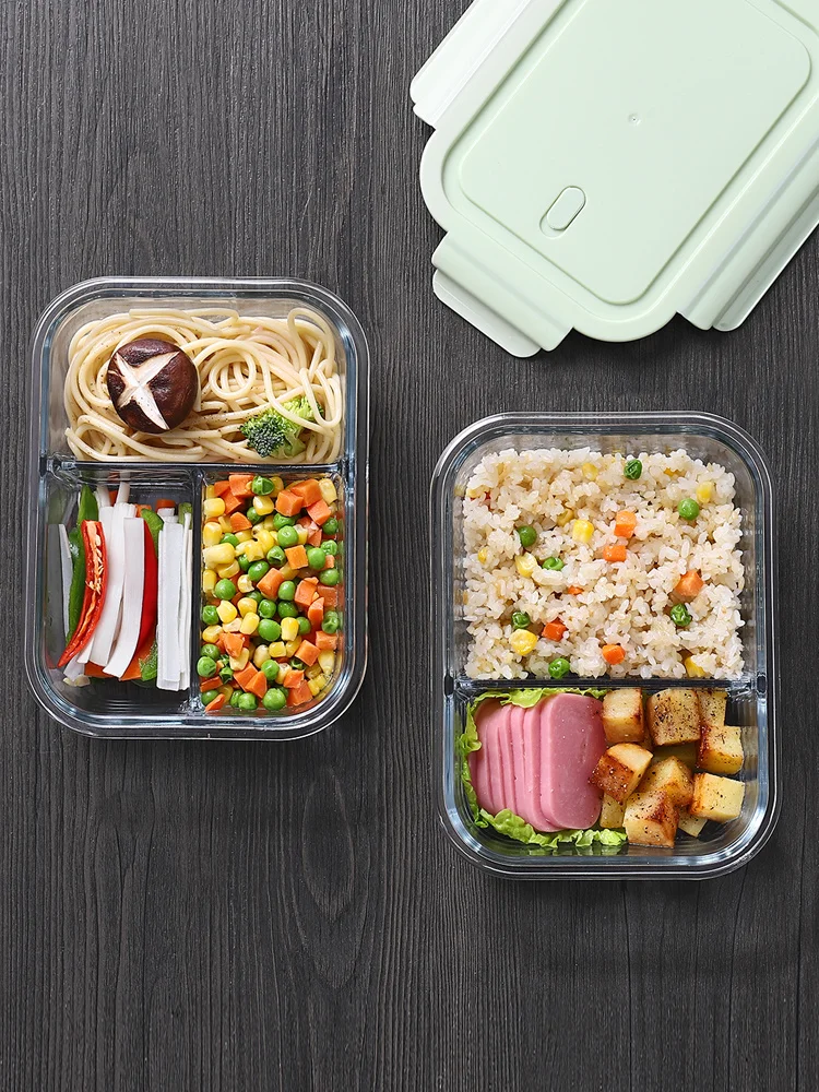 

lunch Glass box, microwave-heated lunch box, special bowl, fresh-keeping warm lunch box, sealed with lid, separated type