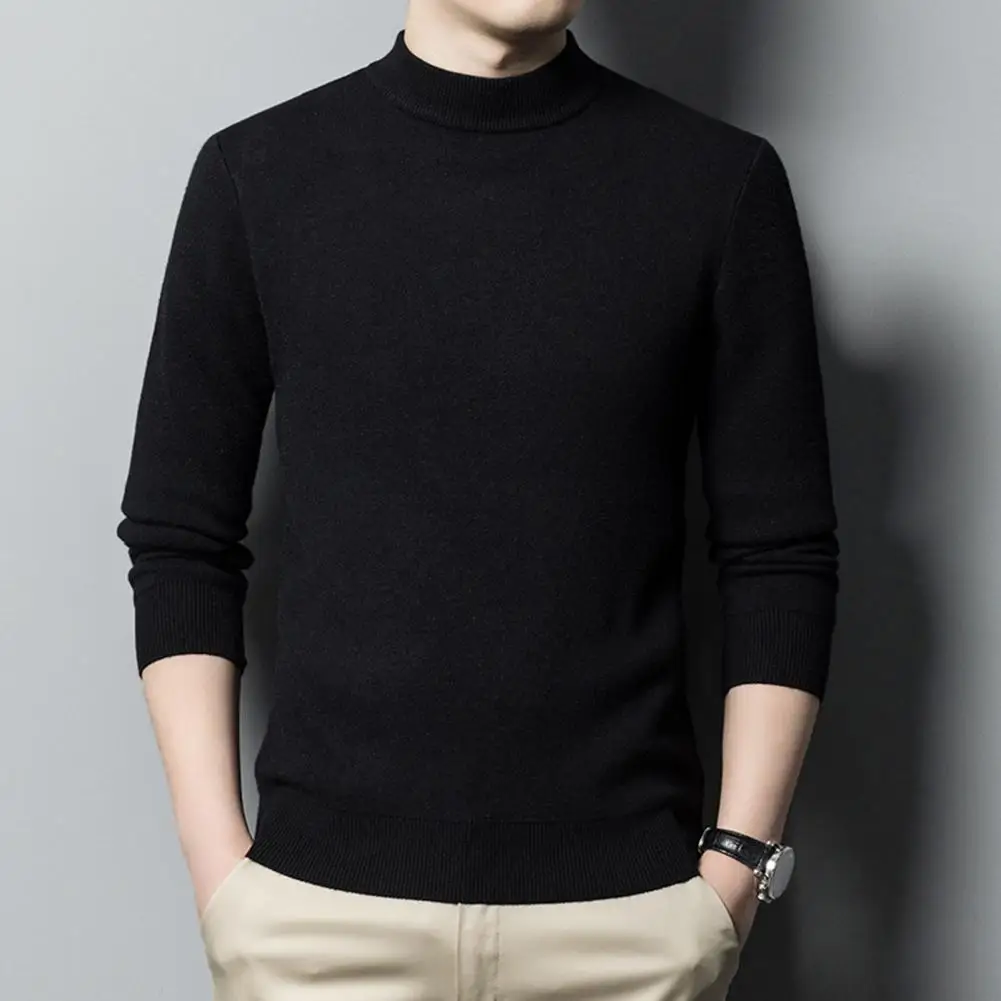 

Long Sleeve Knitted Men Sweater Stylish Men's Knitwear Slim Fit Half Turtleneck Sweater for Autumn/winter Warm Solid Color