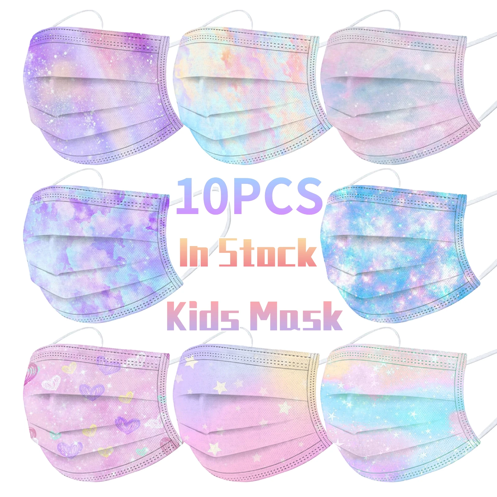 

10PCS Kids Disposable Mask Masque Enfant Three-layer Dust-proof Mask Filter Hygiene Tie-dye Gradient Printed Mascarillas Niños