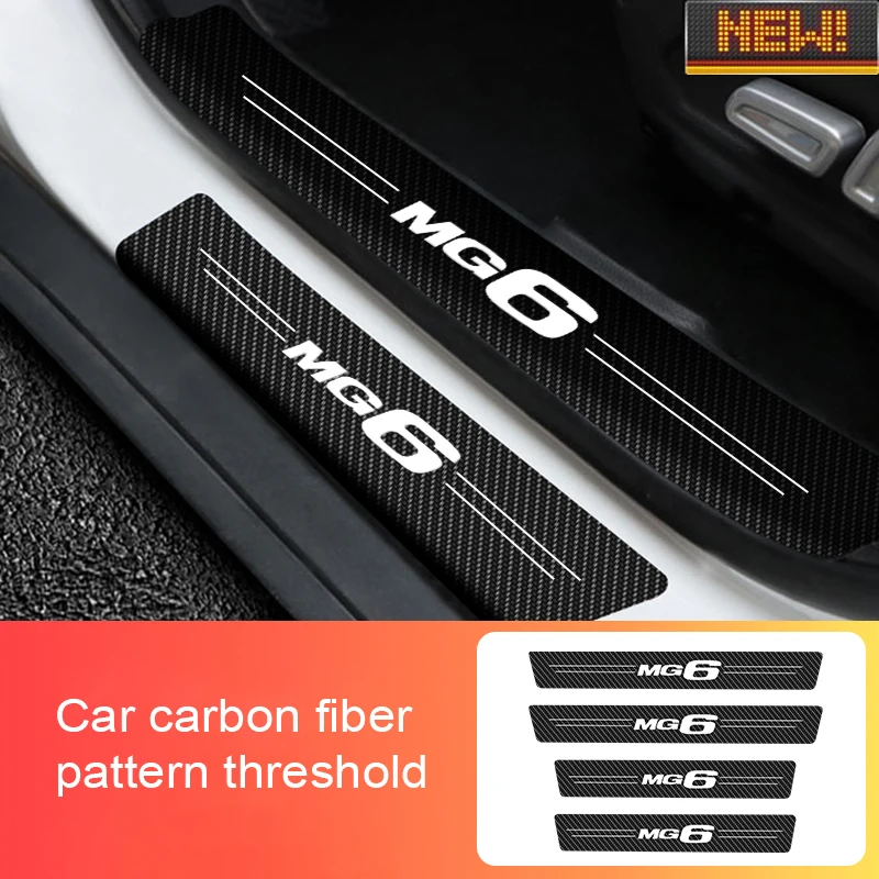 

4 Car Door Threshold Carbon Fiber Scuff Plate Sticker For MG 6 2010-2020 2021 Auto Type Car Door Anti Scratch Auto Accessorie
