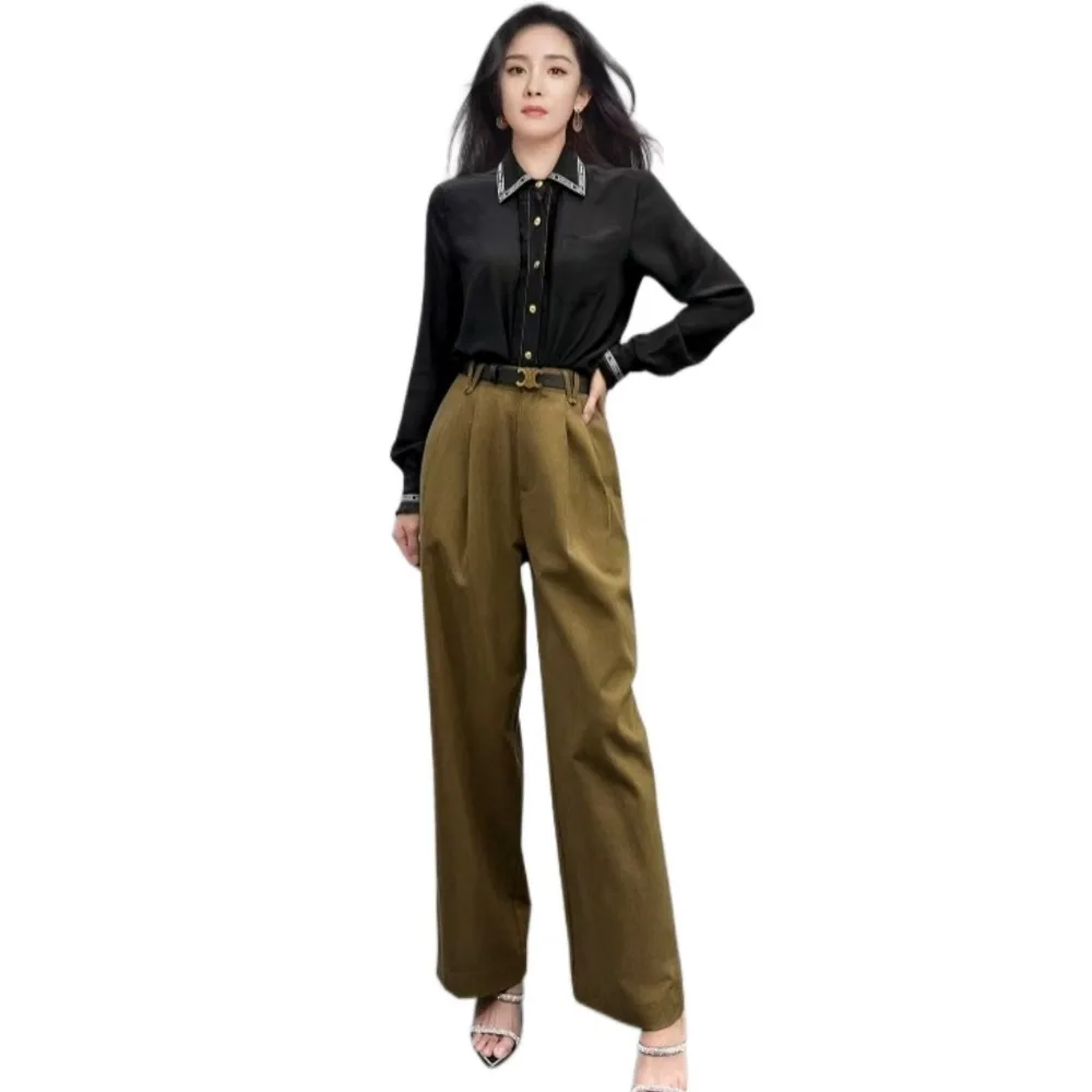 

Autumn New 2023 Casual Wide-legged Pants Women with Belt Commuter Versatile Casual Trousers Solid Simple Women Clothing A02330