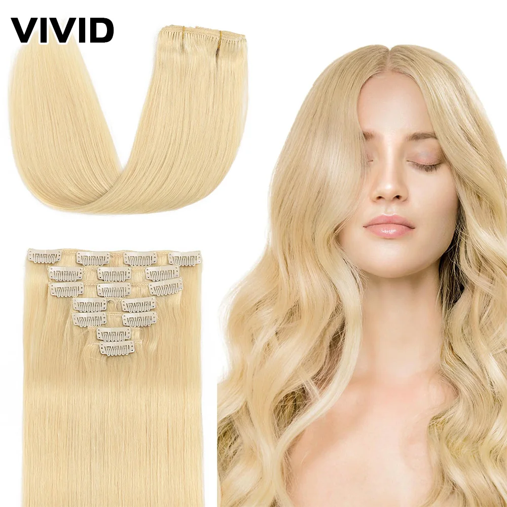 

Vivid Clip in Hair Extensions 100% Real Remy Human Hair Brazilian Silky Straight Hair Extension Balayage Blonde Hair Extension