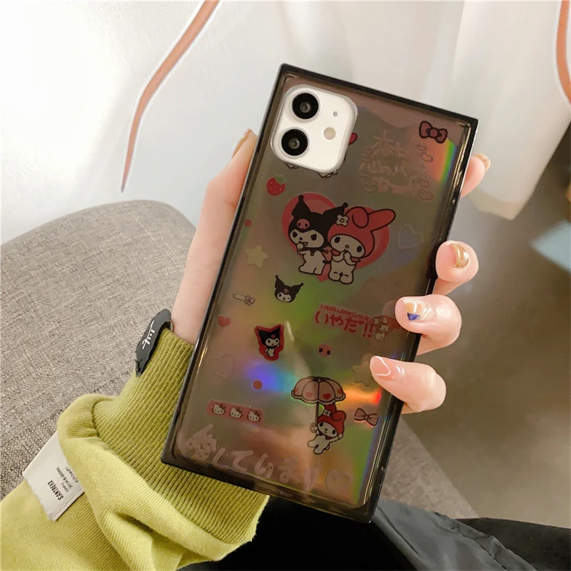 Sanrio Kawaii Mymelody Kuromi женский чехол с мультяшным лазерным рисунком прозрачный