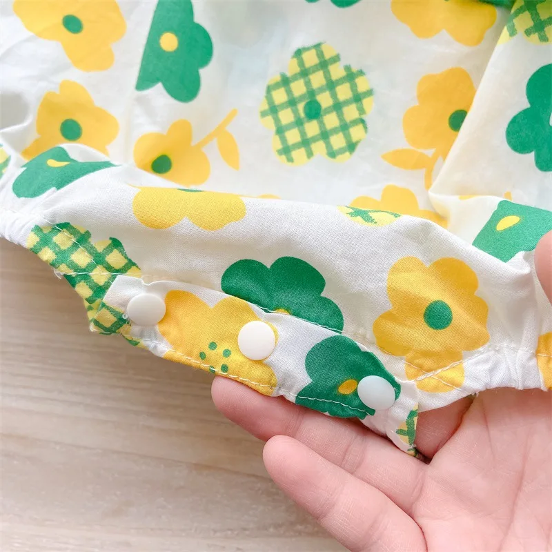RiniKinda 2022 Summer Newborn Infant Baby Girl Solid Floral Bodysuit Jumpsuit Outfit Clothes Baby Clothing Casual Suit