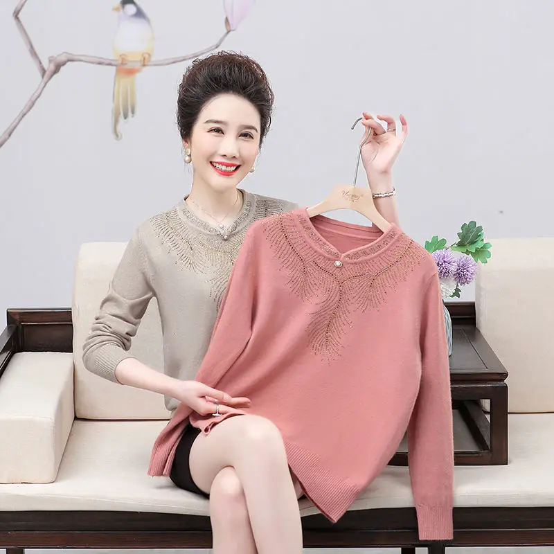 

2022 New Women Pullover Autumn and Winter Sweater Loose Long-sleeve Knitted Wool Basic Shirt Sweater Mother Clothing Tops E504
