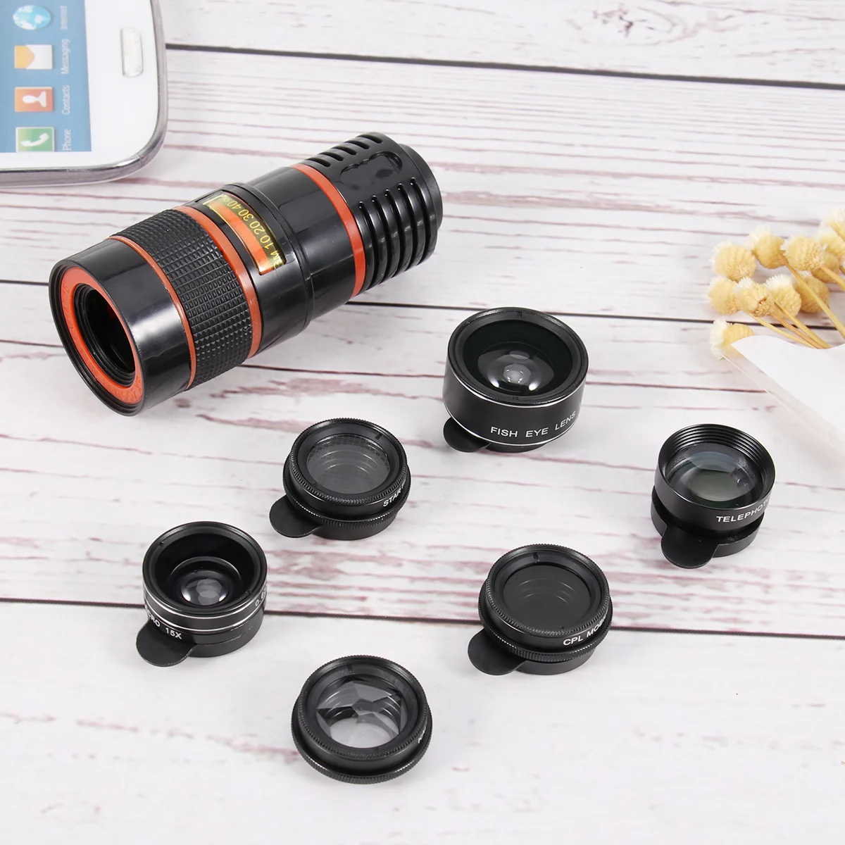 

8X and 7 In 1 Telephoto Lens Wide Angle Macro Fisheye Mobile Lens Set Universal External Lens Set