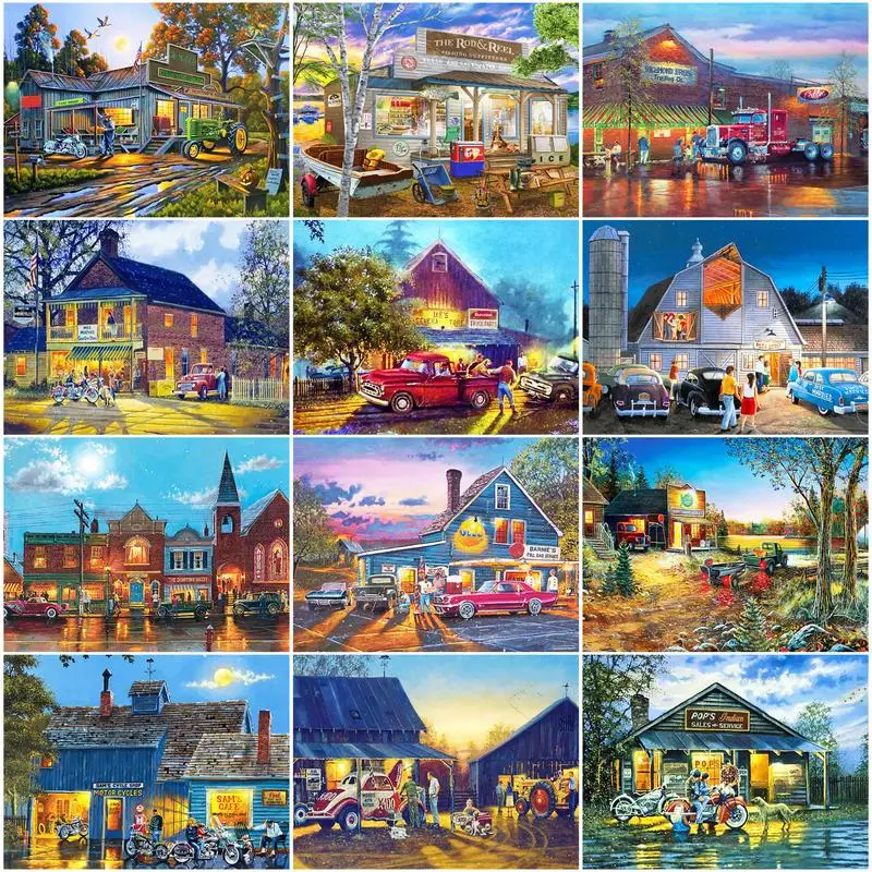

CHENISTORY Oil Painting By Numbers Street House Handpainted Pictures By Numbers Scenery Number Painting Wall Art