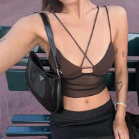 sexy hollow out mesh camisole women 2022 summer new casual simple wild basic crop top streetwear colete feminino