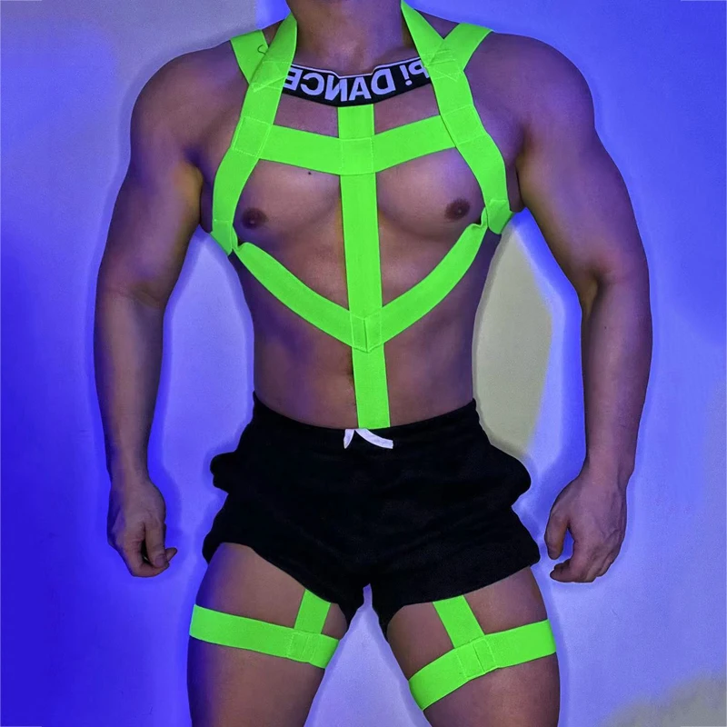 

Fluorescent Color Bandage Armband Men Hollow Straps Shorts Chest Strap Burning Man Pole Dance Clubwear Stage Accessories XS3906