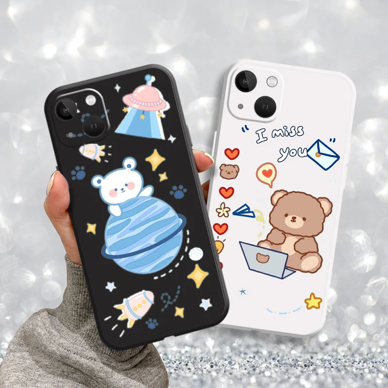 

iPhone Case For iPhone 13 11 12 Xr Plus 6s Max ProMax 7 XR Mini 6 X Xs SE 8 12 2020 Cartoon Teddy Bear Covers Slot PU Pixel