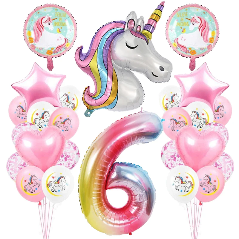 28 Pack Rainbow Unicorn Number Balloon Kit Foil 1 2 3 4 5 6 7 8 Number Balloons Birthday Decorations Girls Unicorn Party Decor 