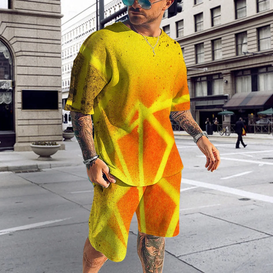 Summer Suits for Men Sets Causal Short Sleeve Tshirt Beach Shorts Sportswear Male O-neck T-shirt 2-piece Tracksuits Clothing