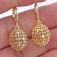 exquisite fashion gold inlaid hanging earrings classic creative metal carving pattern diamond hollow ball pendant earrings
