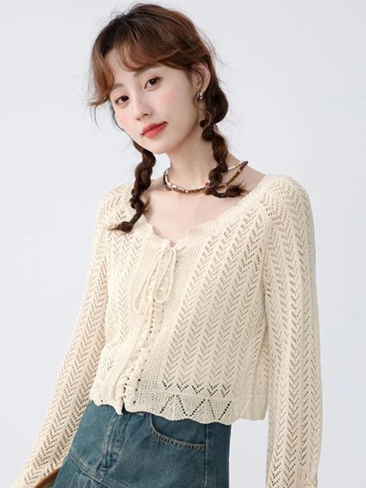 Солнцезащитный кардиган женский ажурный ленивый укороченный милый верхняя