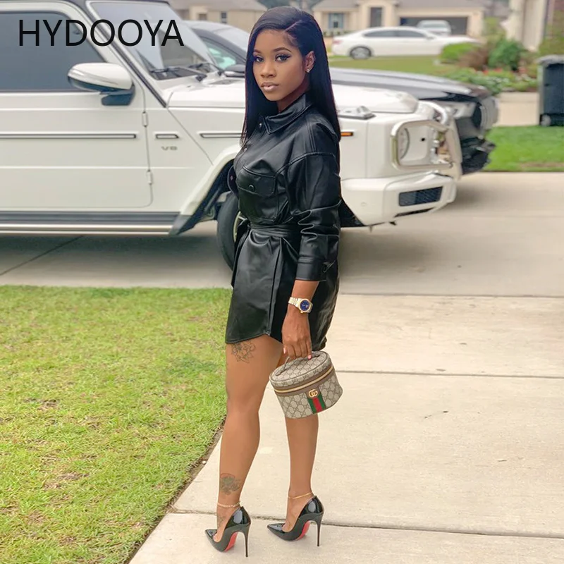 Slim PU Coats Windbreaker Women Faux Leather Jackets Vintage Motor Biker Jackets Elegant Tie Belt Waist Pockets Buttons Coats