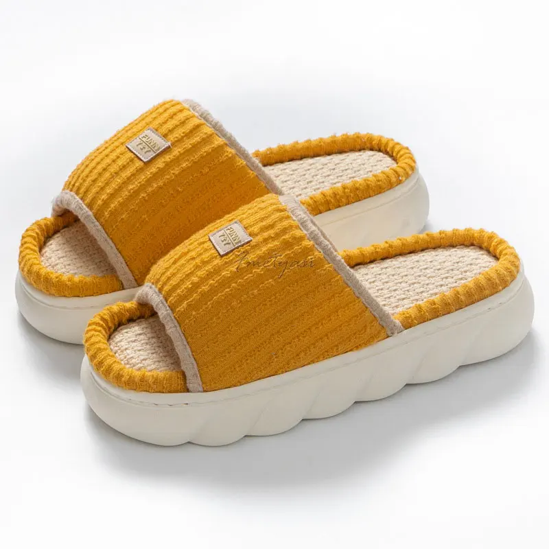 Casual Women Home Slippers Flax Solid Striped House Slippers Non-Slip Female Indoor Platform Shoes for Woman Bedroom Slippers