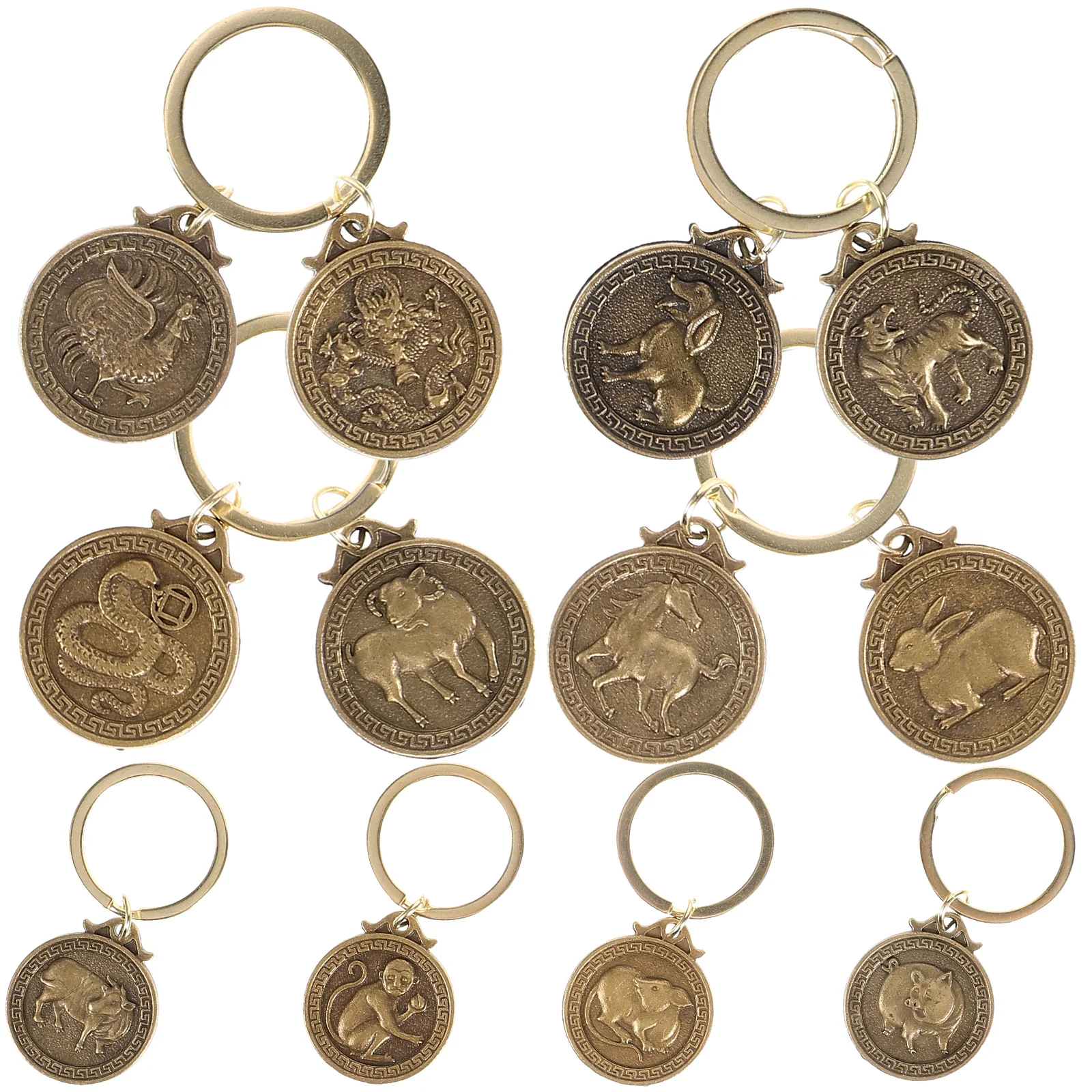 

12 Pcs Zodiac Keychain Metal Coins Chinese Signs Spring Festival Presents Keys Accessory Keychains Brass New Year Miss