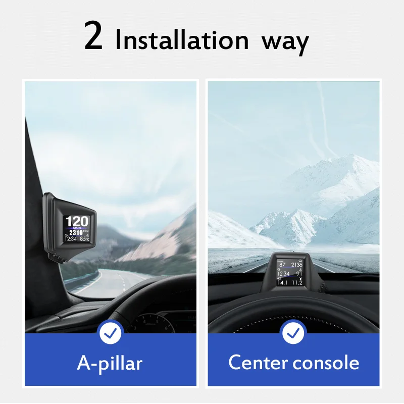 Фото Новый автомобильный компьютер A401 HUD OBD2+GPS с проекционным дисплеем: тахометр, давление турбонаддува, давление масла, частота вращения двигателя, температура воды, спидометр №4