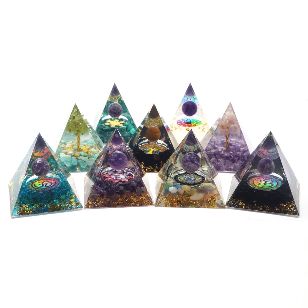 

Orgonite Pyramid Tree of Life Amethyst Peridot Stone Crystal Healing Energy Generator Reiki Chakra Meditation Craft Room Decor