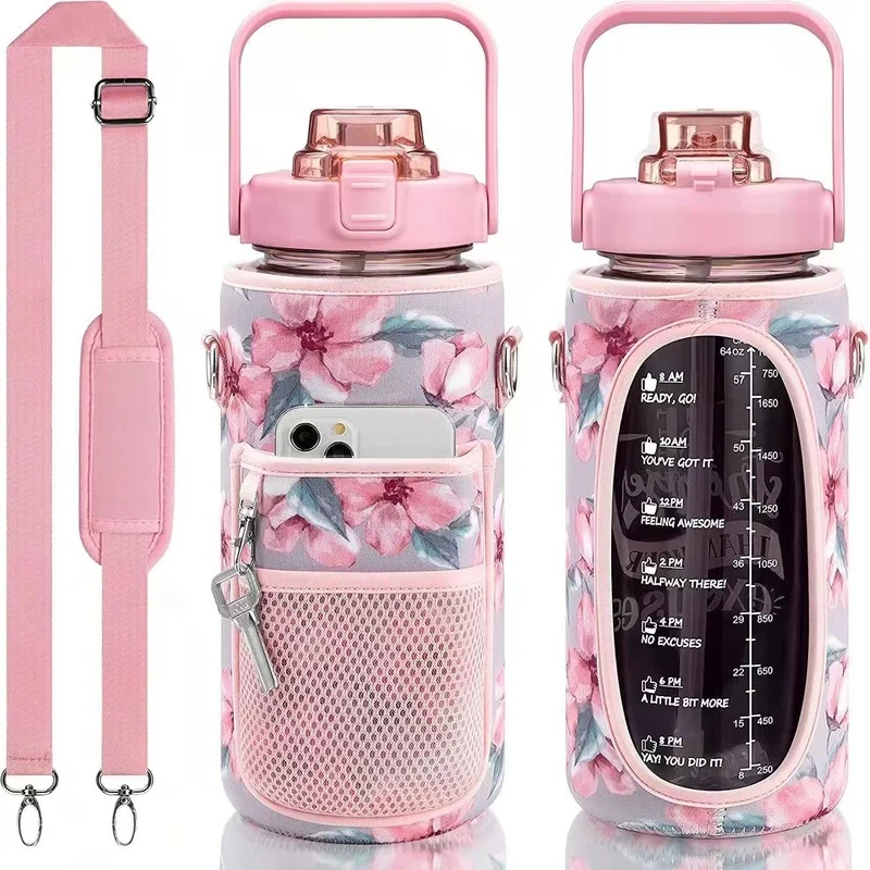 Set Large Capacity Motivational Water Bottles With Straw And