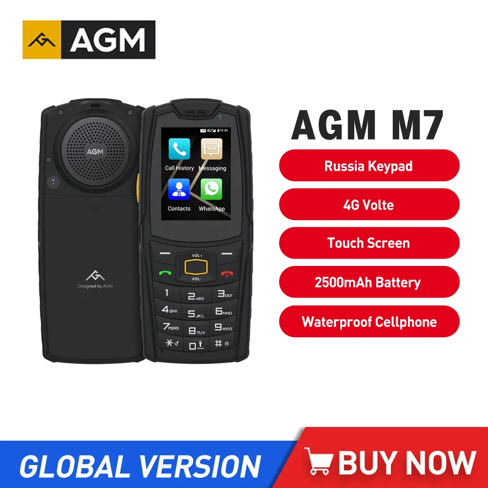 English Russia Keypad Rugged Phone AGM M7 4G Volte Android Feature Phone Waterproof Touch Screen Mobile Phone 2500mAh Cellphone