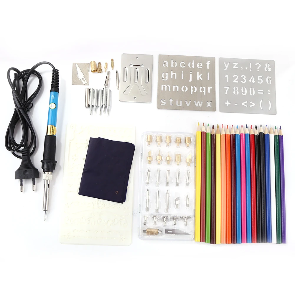 

77pcs 60W Adjustable Temperature Soldering Iron Portable Small Size Welding Embossing Burning Tool for Cucurbita Pyrography