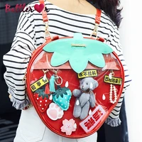 strawberry lolita bag ita bag clear backpacks for teenage girls schoolbag ladies transparent backpack bag red pu leather purses