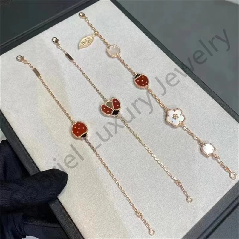 

100% 925 sterling silver 18K rose gold bracelet lady lucky flower spring ladybug luxury jewelry anniversary gift