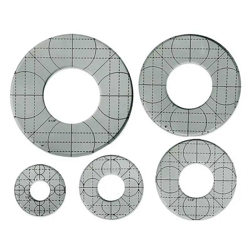 

5-Pack Perfect Circles Stencils Quilting Stencils Non-Slip Surfaces For Stitching Stitches Echoes Cross Hand Quilting Tools