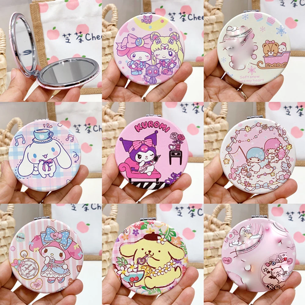 

Mini Portable Makeup Mirror Kawaii Double-Sided Folding Make Up Mirror Anime My Melody Kuromi Folding Makeup Mirror for Girl