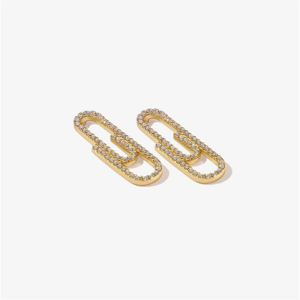 Fashion Shiny Zircon Paperclip Earrings For Women Niche Design Versatile Ladies Birthday Gift Jewelry Wholesale Direct Selling