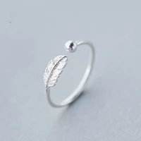 tulx simple fashion silver color leaf ring elegant feather adjustable open ring female jewelry for women party accessories