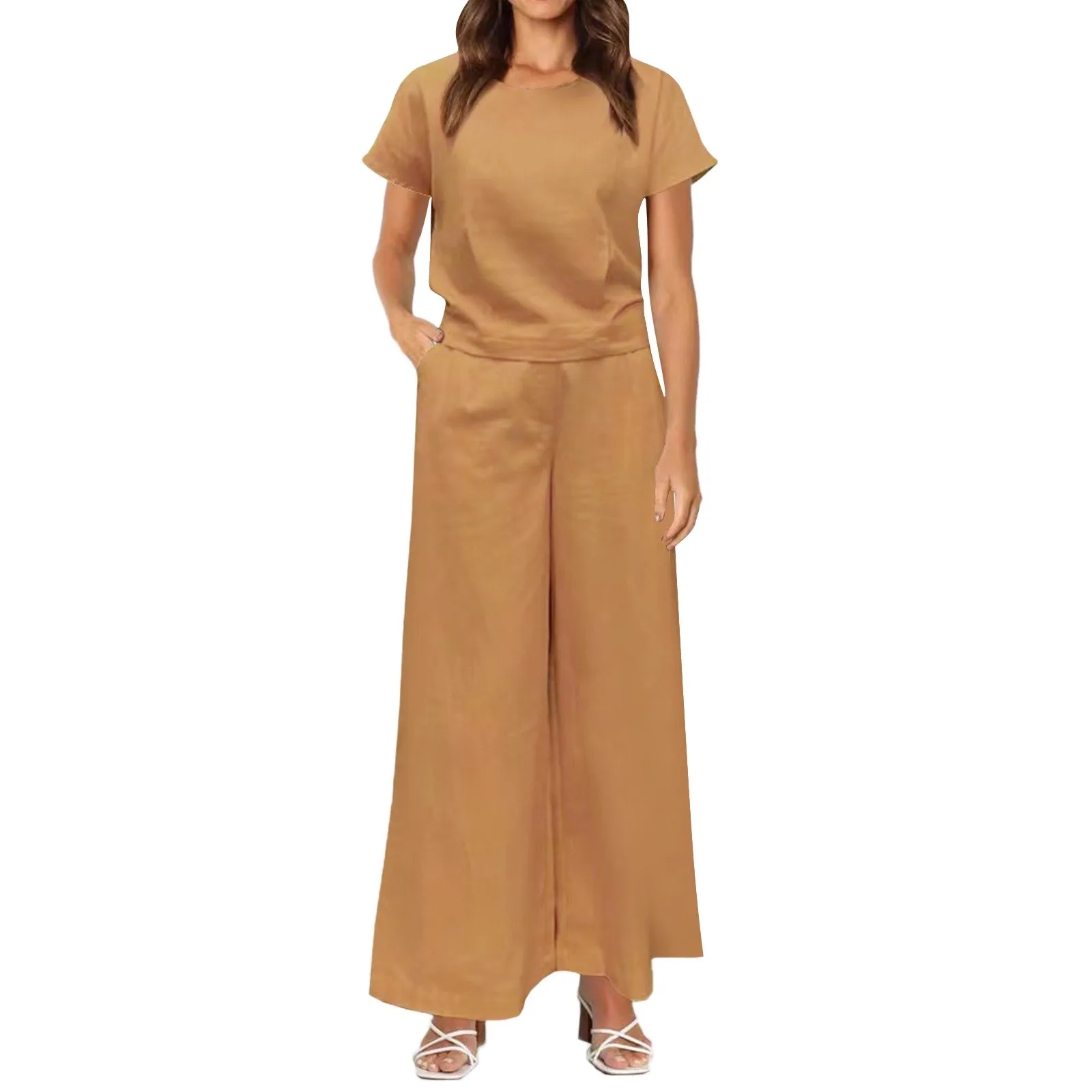 Женский летний топ без рукавов с круглым вырезом короткий на пуговицах брюки