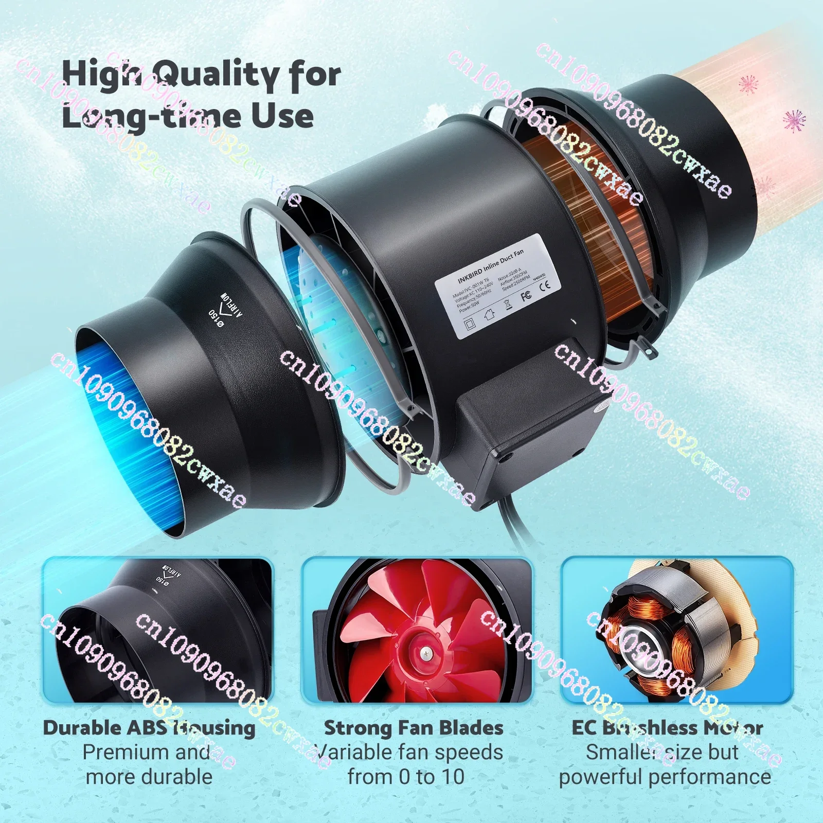INKBIRD IVC-001W 6-дюймовый линейный канальный вентилятор с интеллектуальным