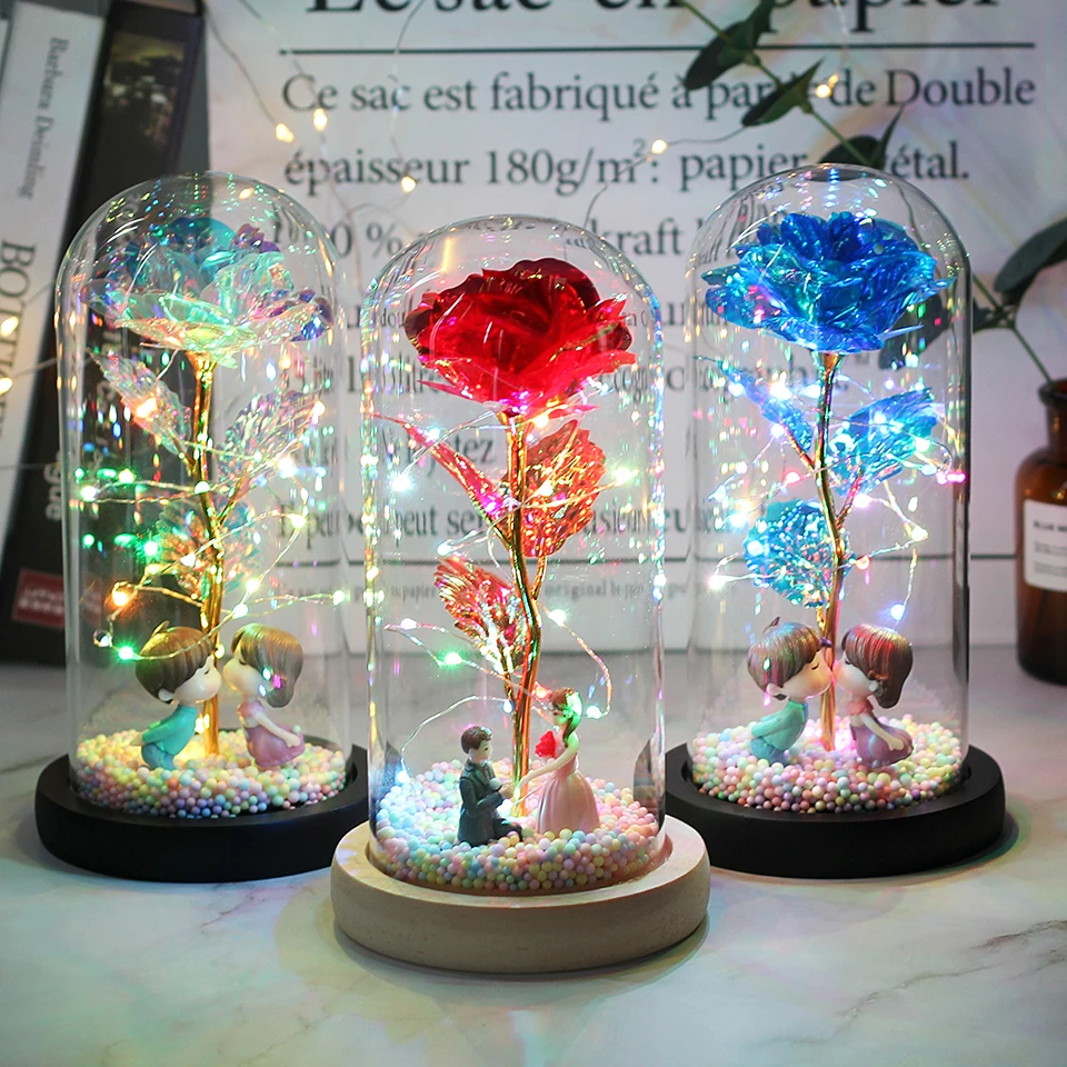 LED Enchanted Galaxy Rose Eternal 24K Gold Foil Flower With Fairy String Lights In Dome For Christmas Valentine's Day Gift 2023