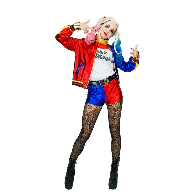 Girls Women Suicide Harley Cosplay Costumes Squad Quinn Jacket Pants Wig Sets Halloween Cothing
