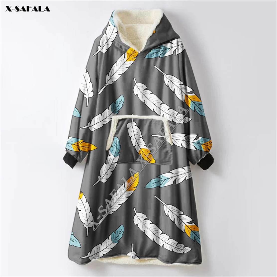 Left Forest Flower  3D Print Oversized Thickened Hooded Wearable Blanket Hoodie Nightgown Cashmere Men Female Nightwear Warm 6