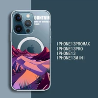mountain beach painting phone case for iphone 13 12 mini pro max transparent super magnetic magsafe cover