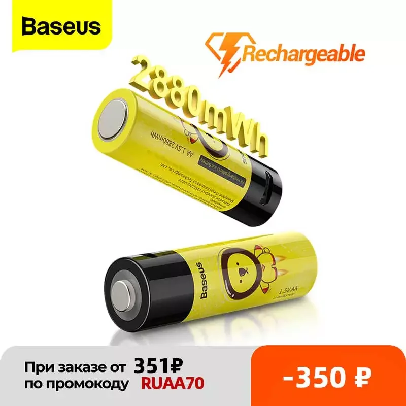

Baseus 4/2Pcs 14500 AA Battery 2880mWh Lithium ion 1.5V Rechargeable Battery High Capacity Li-ion For Flashlight Batteries Mouse