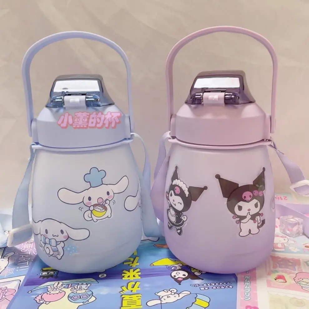 

1100Ml Pvc Cartoon Sanrioed Anime My Melody Kuromi Cinnamoroll Kawaii Cute High-Capacity with Straw Water Cup Toy Girl Gift